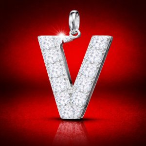 Підвіска срібна буква "V" арт.30301V-SRIBLODAR Підвіска срібна буква "V" арт.30301V ФОТО - SRIBLODAR
