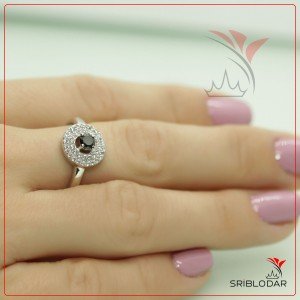 Серебряное кольцо "Лекко" с черным фианитом-SRIBLODAR TM Серебряное кольцо "Лекко" с черным фианитом ФОТО-SRIBLODAR TM